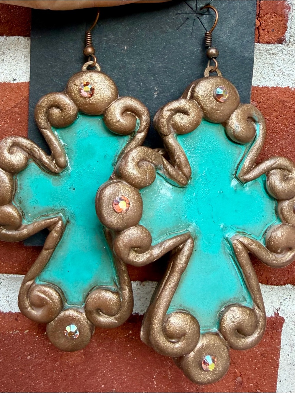 Same Spirit Turquoise and Gold Cross Drop Earrings